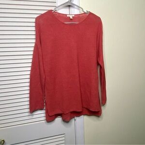 Eileen Fisher Knit Sweater Pullover 100% Organic Linen small petite coral